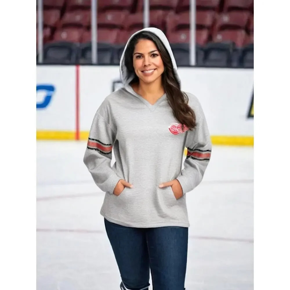 NWT NHL Detroit Red Wings Women's‎ Small Gray V-Neck Pullover Hoodie Jacket